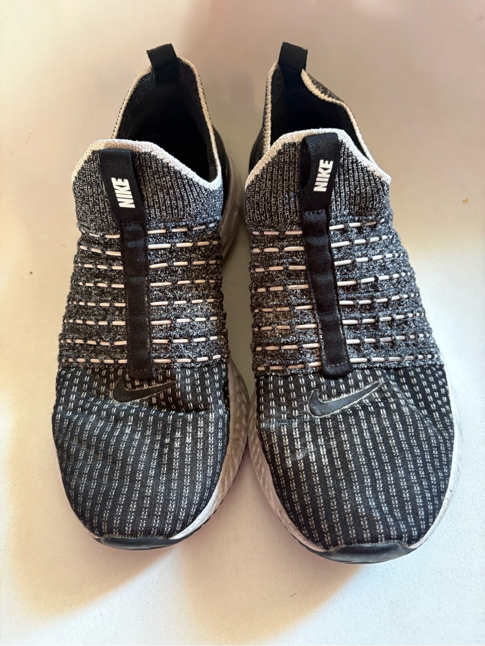Nike Men’s Black and White Knit Slip-On Sneakers Phantom